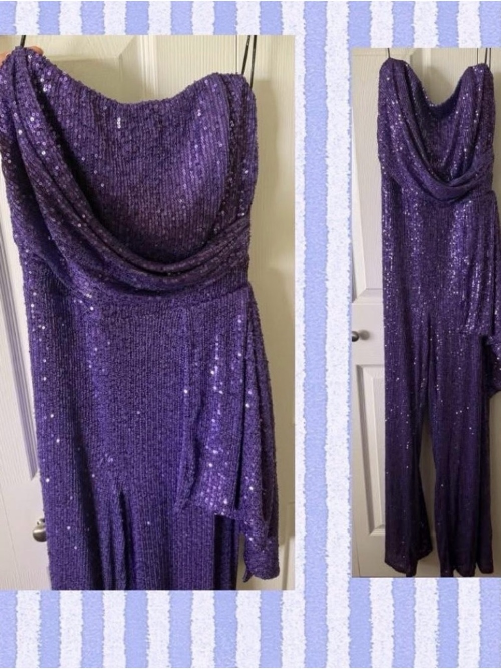 Fashion Nova Purple Sequin Cowl-Neck Jumpsuit